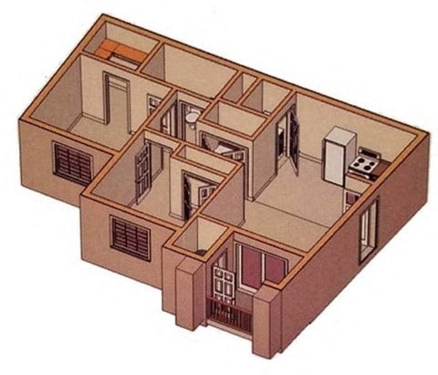 Floor plan for 2 beds, 2 baths, 950 sqft
